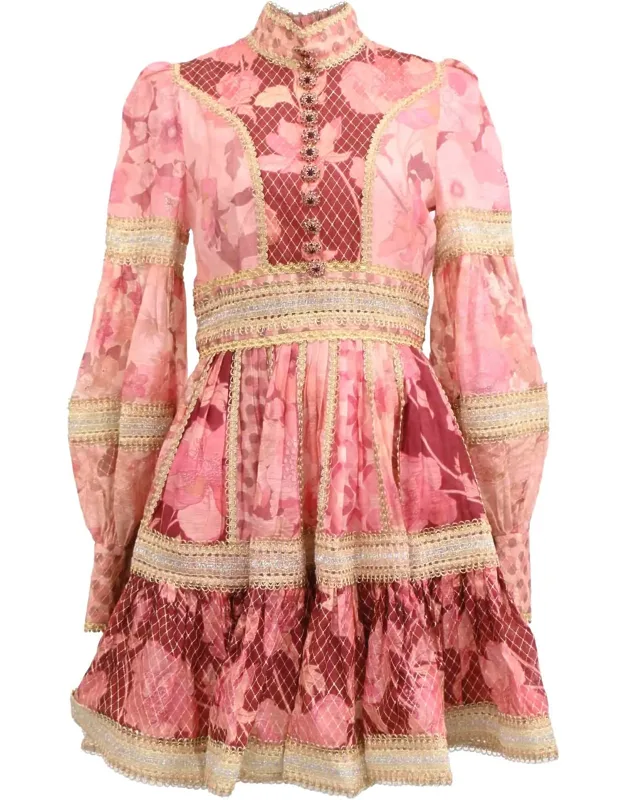 Embellished Floral-print Dress