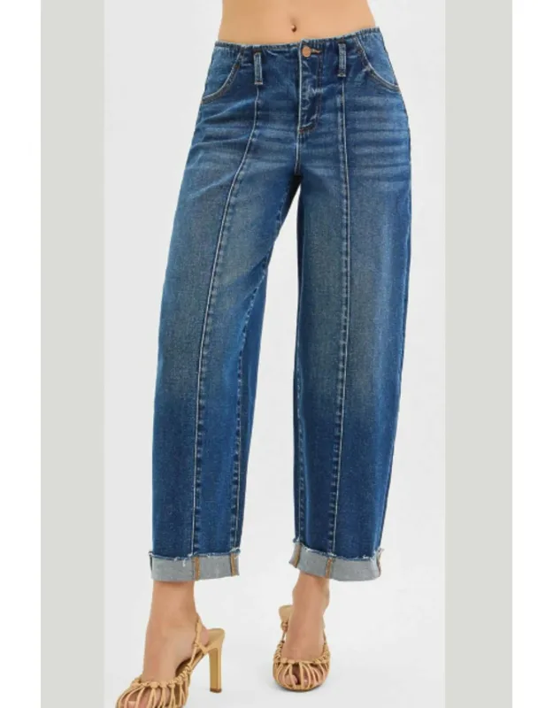 High Rise Fit Barrel Cuffed Jeans