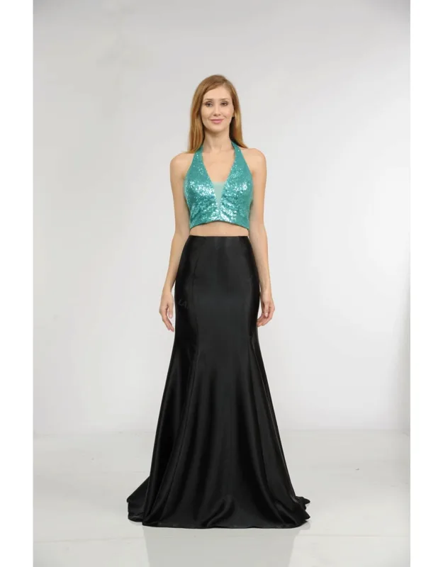 2 Piece Set Halter Sequin Top & Long Skirt