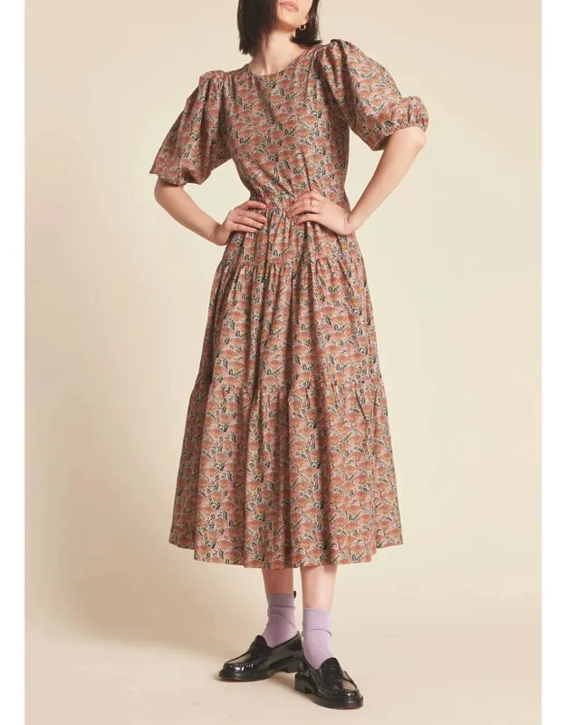 Midi Dress In Fan Flower Print