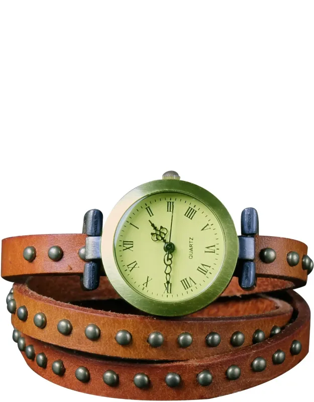 Fashionable Rivet Leather Belt Retro Watch Hand Chain