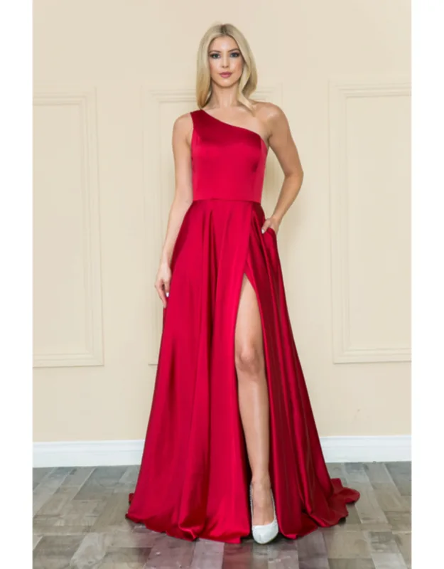 Chic One Shoulder Long A-line Satin Prom Dress