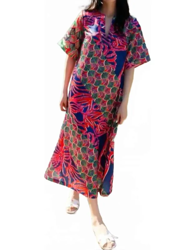 Delaney Dress In Nautical Geo With Statement Necklace And Sandals