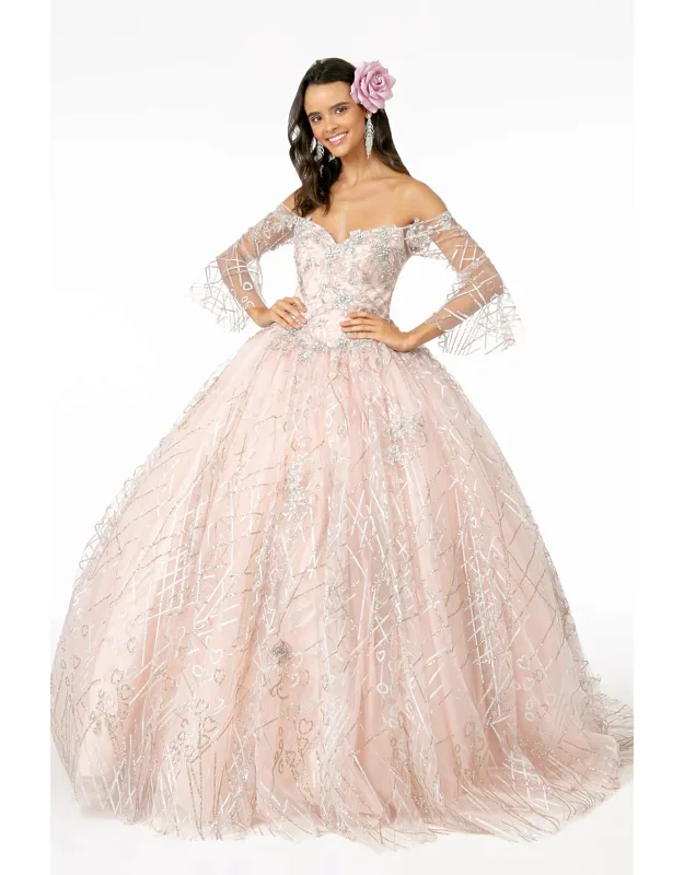 Bell Sleeve Glitter Quinceanera Dress
