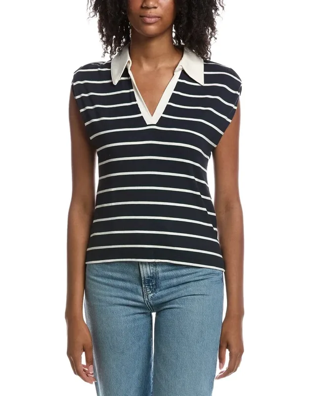 Ester Stripe Power Shoulder Polo Shirt