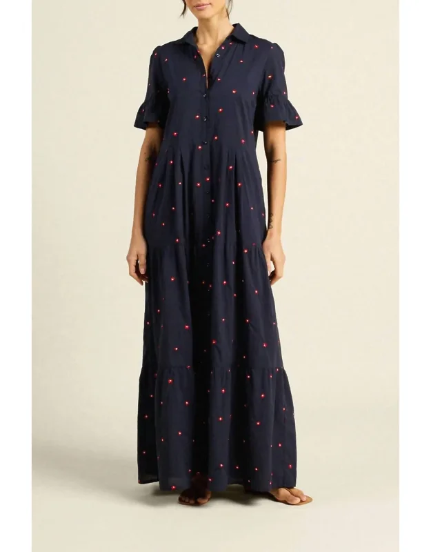 Martine Dress In Daisy Dot With Tiered Skirt And Antique-style Buttons