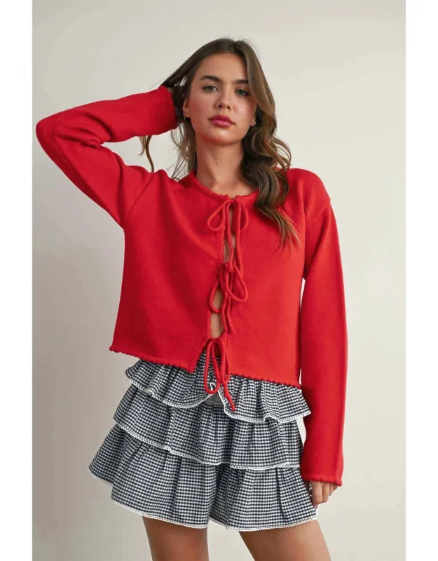 Front Tie Long Sleeve Sweater
