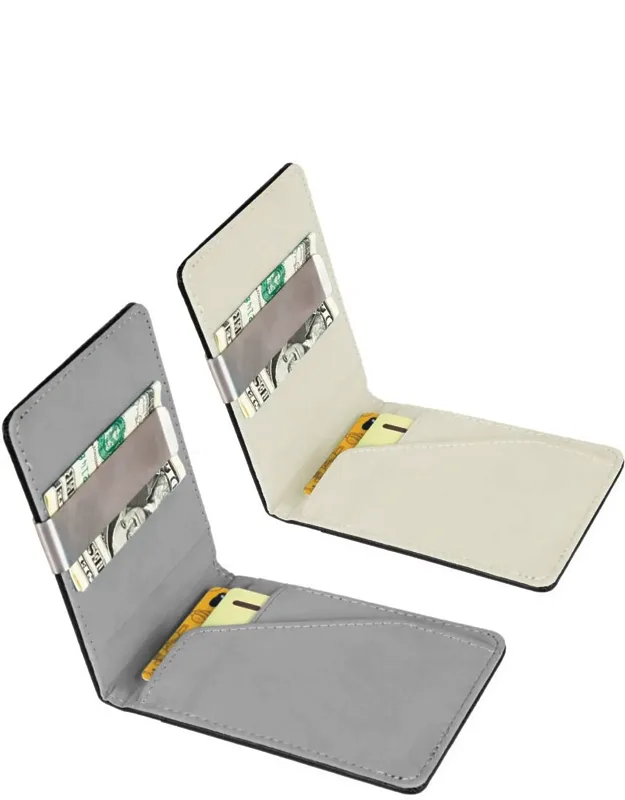 2-piece Pu Leather Wallet Rfid Blocking Slim Bifold Credit Card Holder With Money Clip