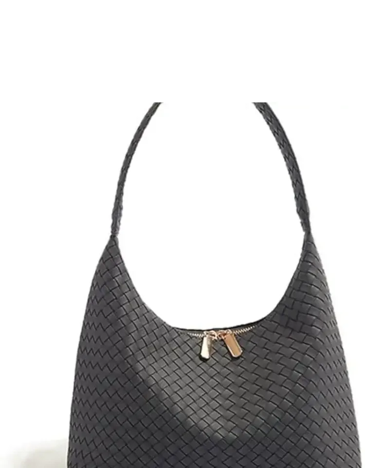 Leather Hobo Bag Small Soft Shoulder Purse Slouchy Tote Handbag With Double Zipper