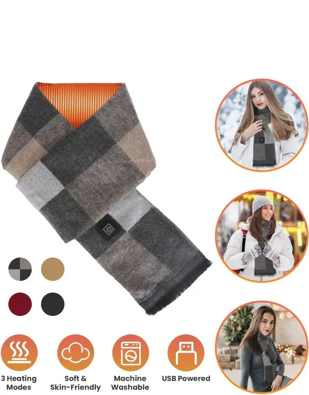 Electric Heated Winter Scarf Usb Heating Neck Wrap Soft Warm Scarf With 3 Heating Modes For Outdoor Activities