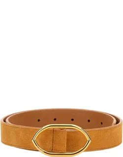 Belt With Gold-tone Geometric Buckle And Suede Finish