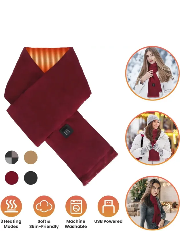 Electric Heated Winter Scarf Usb Heating Neck Wrap Soft Warm Scarf With 3 Heating Modes For Outdoor Activities