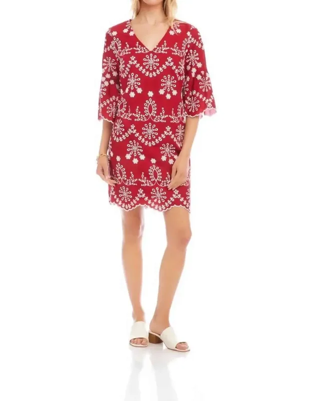 Flare Sleeve Embroidered Dress