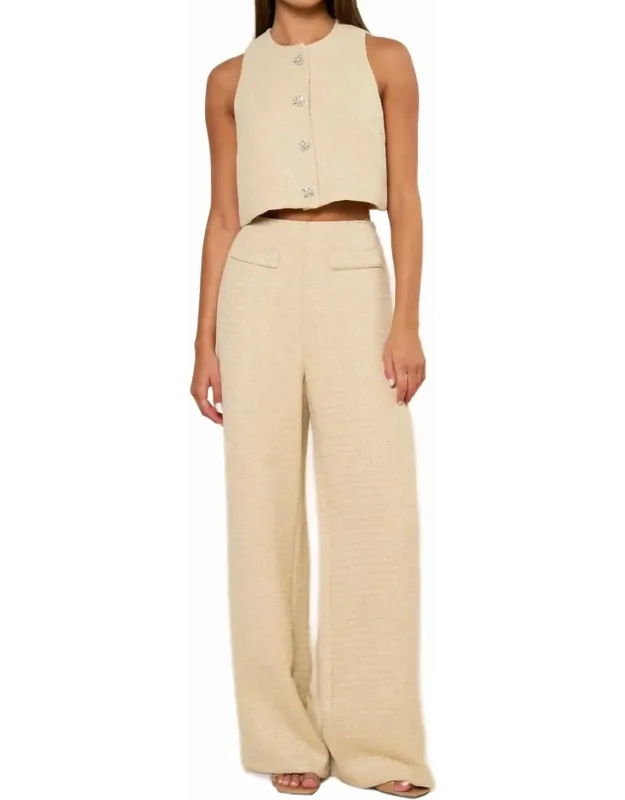 Sleeveless Tweed Cropped Top & Wide Leg Pants Set