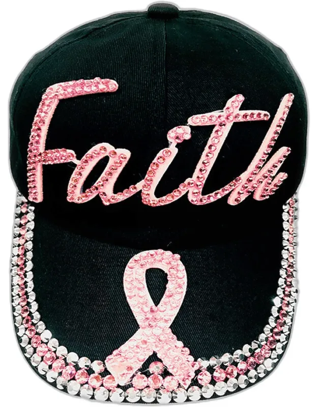 Bling Pink Ribbon Faith Message Baseball Cap