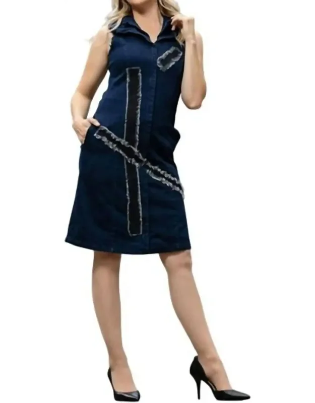 Stretch Denim Double Collar Vest Dress