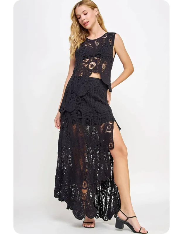 Asymmetric Scalloped Crochet Top And Skirt Set