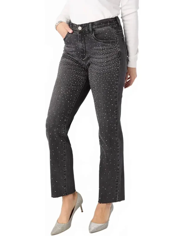Everstretch Straight Ankle Jeans With Front Rhinestones