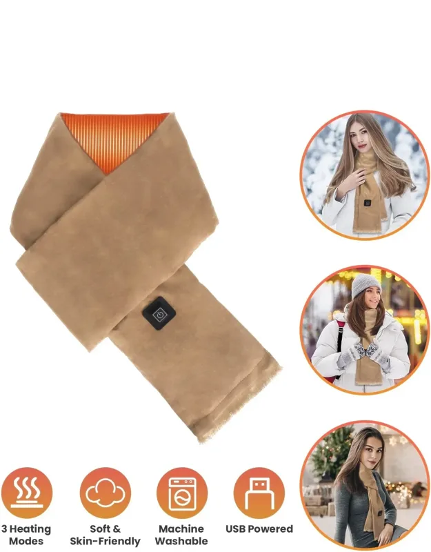 Heated Scarf Usb Powered - 3 Heat Settings (low/medium/high), Soft Skin-friendly, Washable, Stylish For Winter Hiking/camping/birthday Gifts