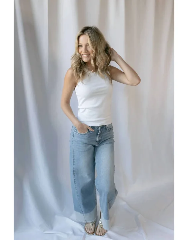 Tucson Two Toned Hem Seamed Slim Wide Jeans
