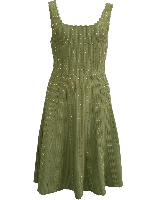 Scalloped Embellished Ribbed-knit Mini Dress