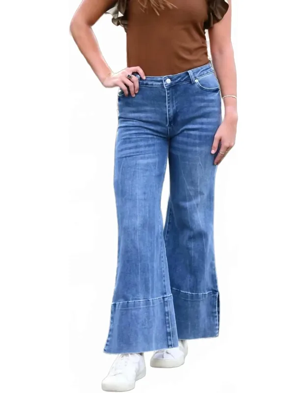 Wide Leg Cuff Jeans