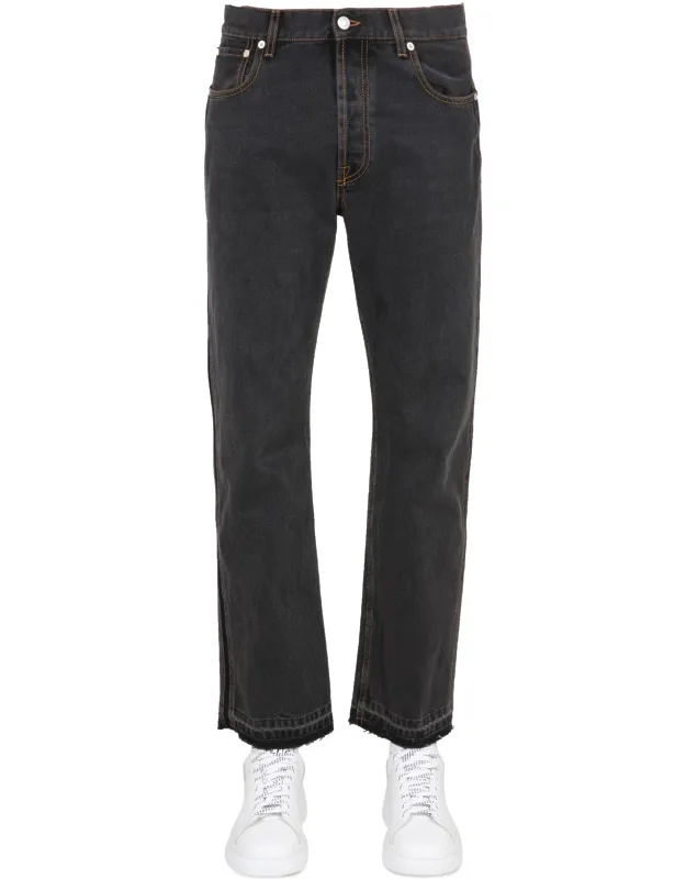 Raw Cut Jean With Front Button Closure And Five Pockets