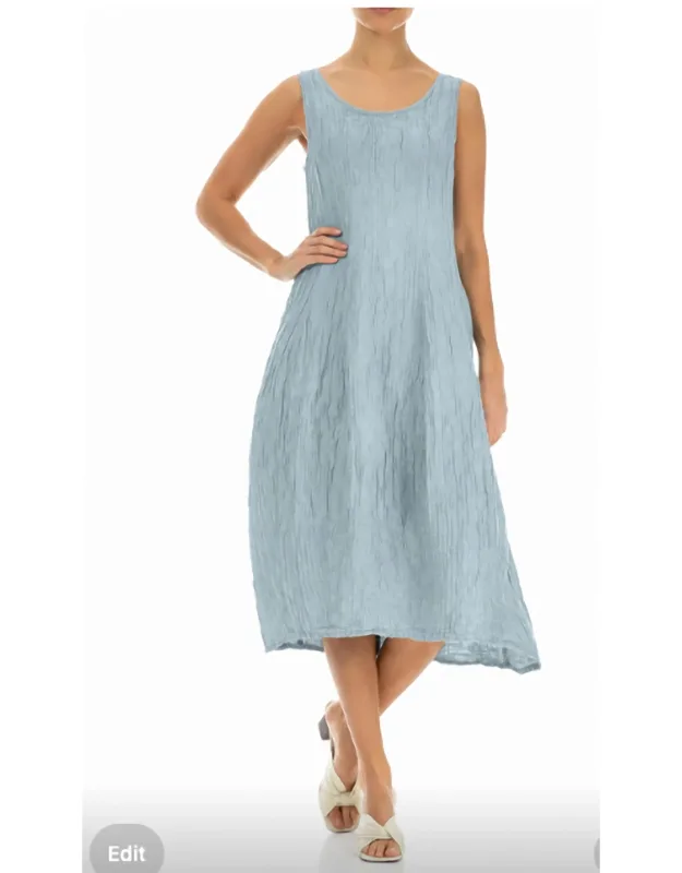 Sleeveless Balloon Crinkled Silk Linen Dress