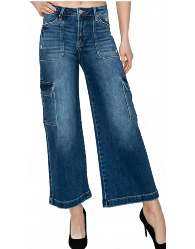 High Rise Crop Wide Leg Cargo Jeans
