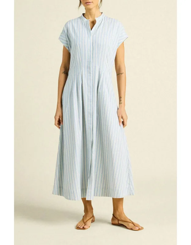 James Dress In Oxford Stripe With Dolman Sleeves And Removable Sash Belt
