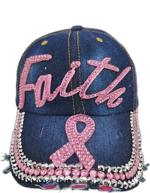 Bling Pink Ribbon Faith Message Baseball Cap