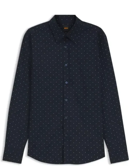 Regular-fit Shirt In Stretch-cotton Dobby, Embroidered Chest Logo, Modern Rubberized Buttons
