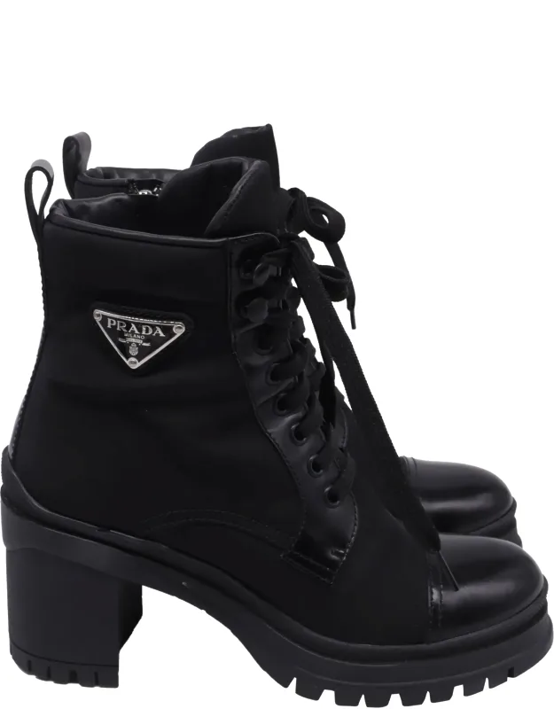 Re-nylon Metal Triangle Lace Up Ankle Boots