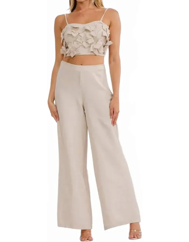 Petals & Prosecco Flower Detail Top & Zip Up Pants Set
