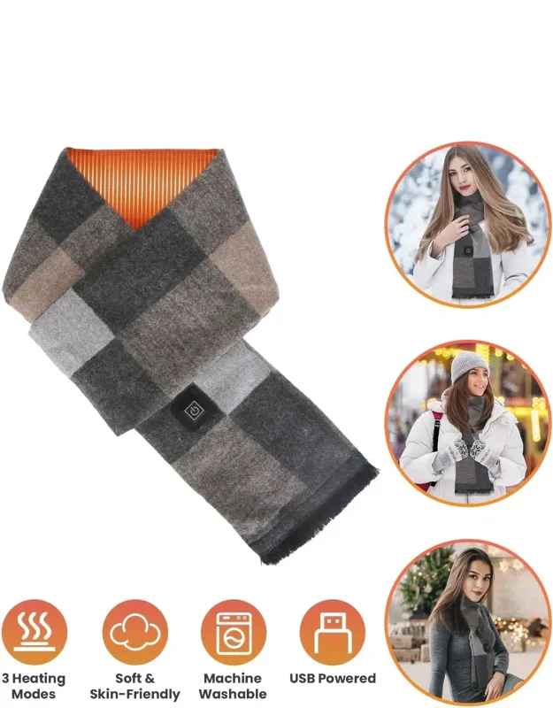 Heated Scarf Usb Powered - 3 Heat Settings (low/medium/high), Soft Skin-friendly, Washable, Stylish For Winter Hiking/camping/birthday Gifts
