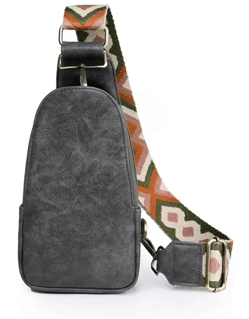 Chest Bag Sling Bag, Guitar Strap Small Crossbody Pu Leather Satchel Daypack