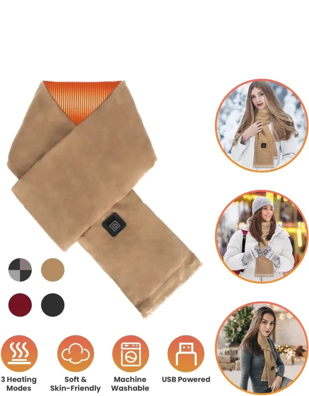 Electric Heated Winter Scarf Usb Heating Neck Wrap Soft Warm Scarf With 3 Heating Modes For Outdoor Activities