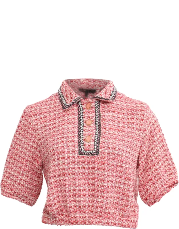 Tweed Polo Cropped Top