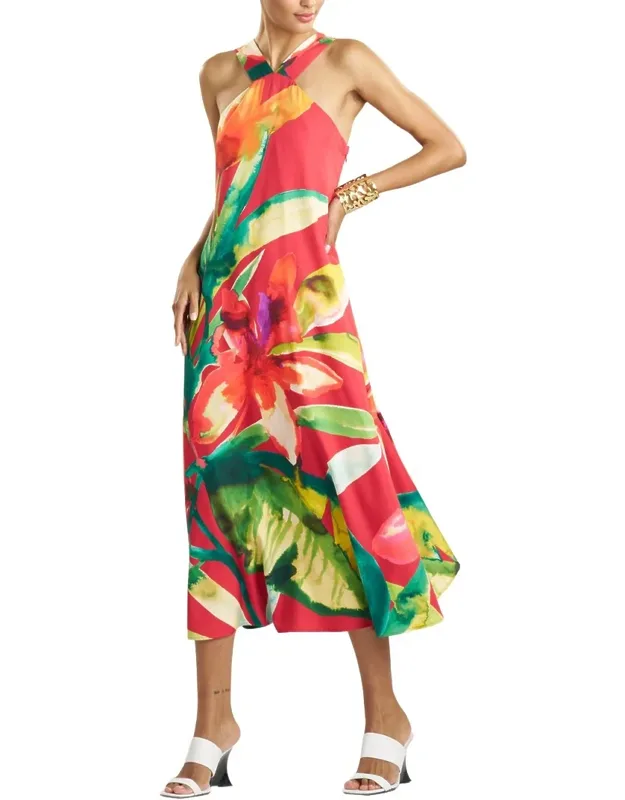 Mallorca Printed Silk Halter Dress