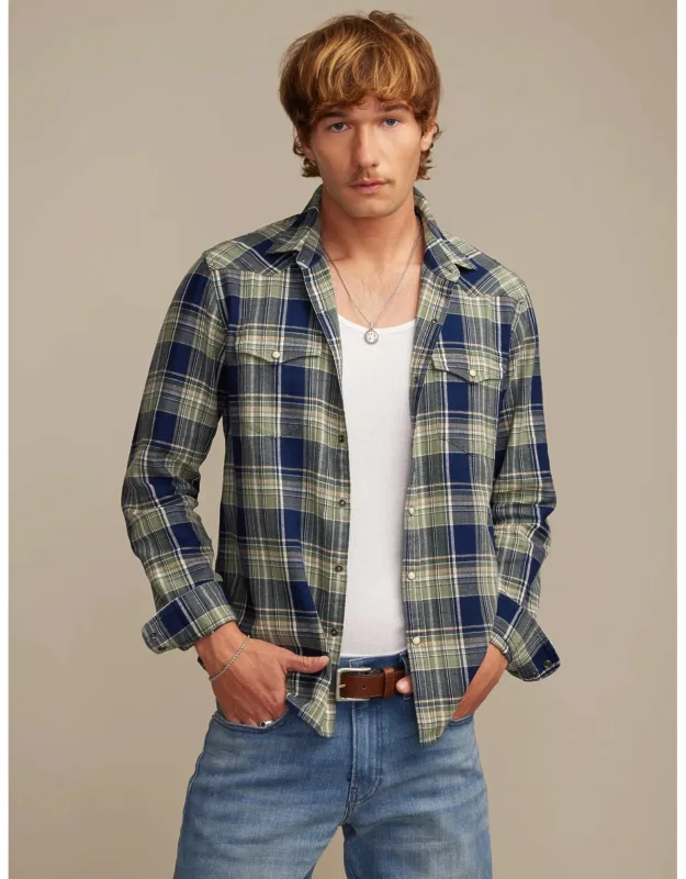 Long Sleeve Indigo Plaid Western Shirt