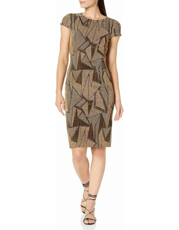 Short Sleeve High Neck Sheath Midi Dress