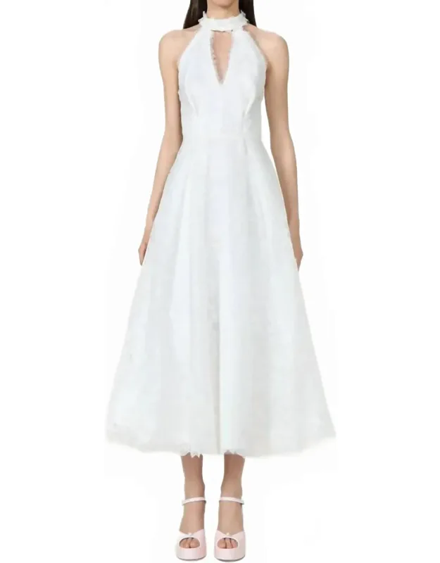 Embroidered Organza Halter Neck Midi Dress