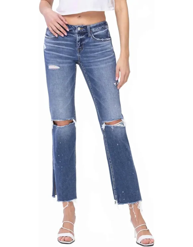 Novelty Low Rise Distressed Split Hem Straight Jeans