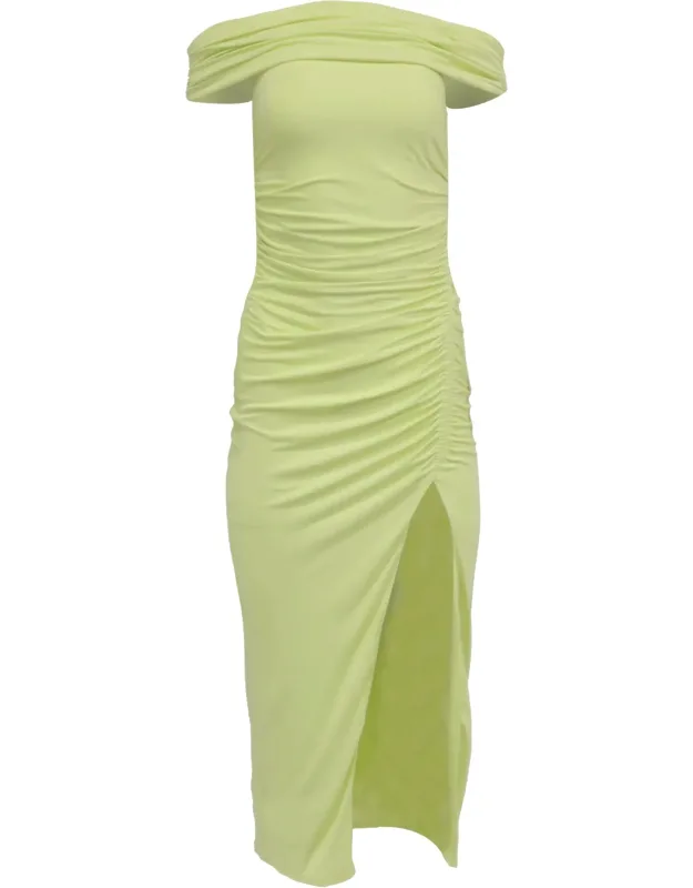 Off-shoulder Ruched Midi Dress