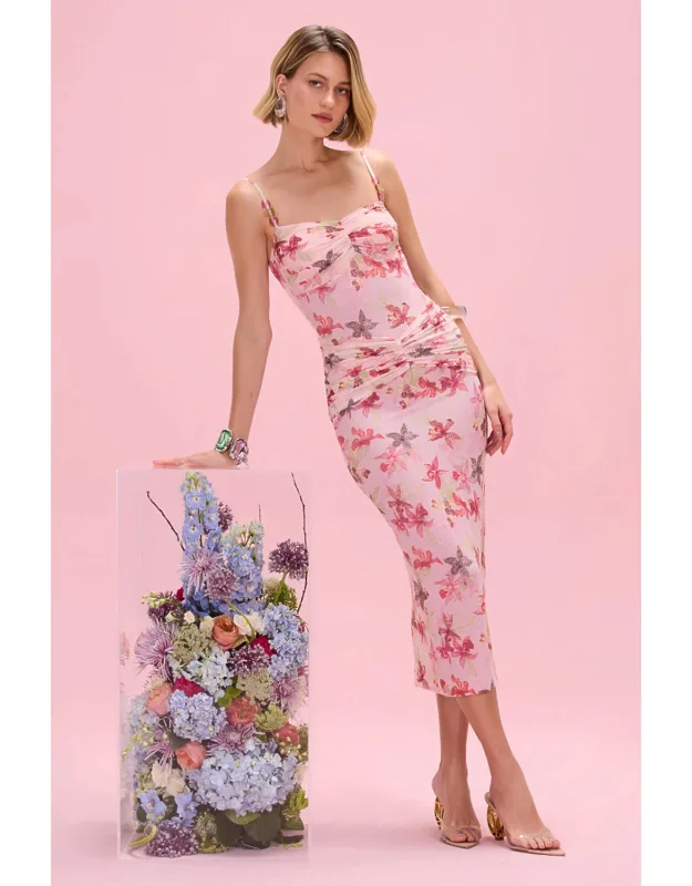 Orchid Bloom Chiffon Midi Dress