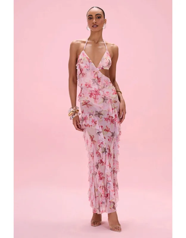 Orchid Bloom Cut-out Beach Dress