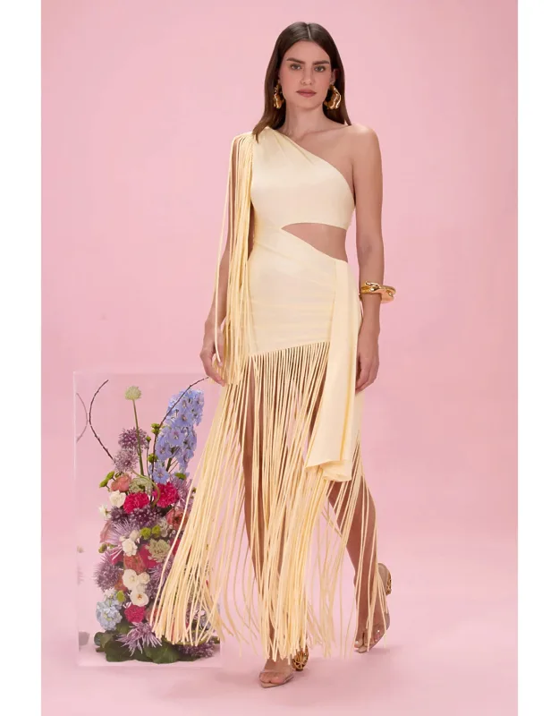Lyria Jersey Fringe Cutout Dress