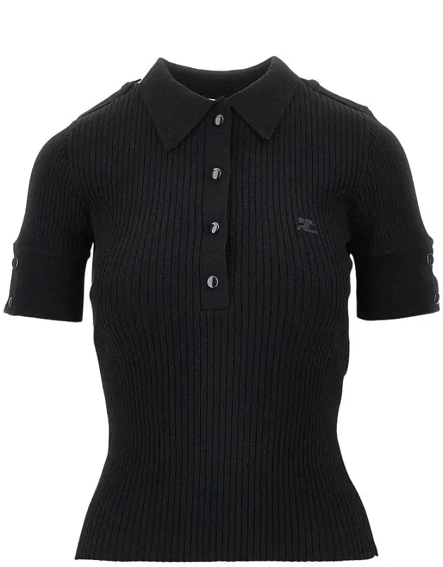 Ribbed Knit Polo Shirt