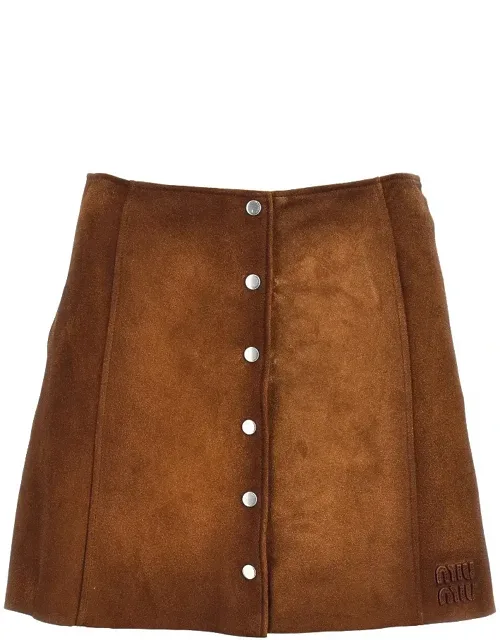 Waxed Suede Leather Mini Skirt