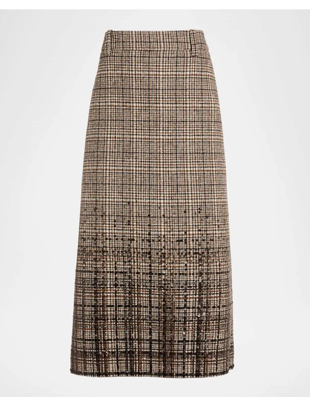 Shimmering Paillette Check Midi Skirt